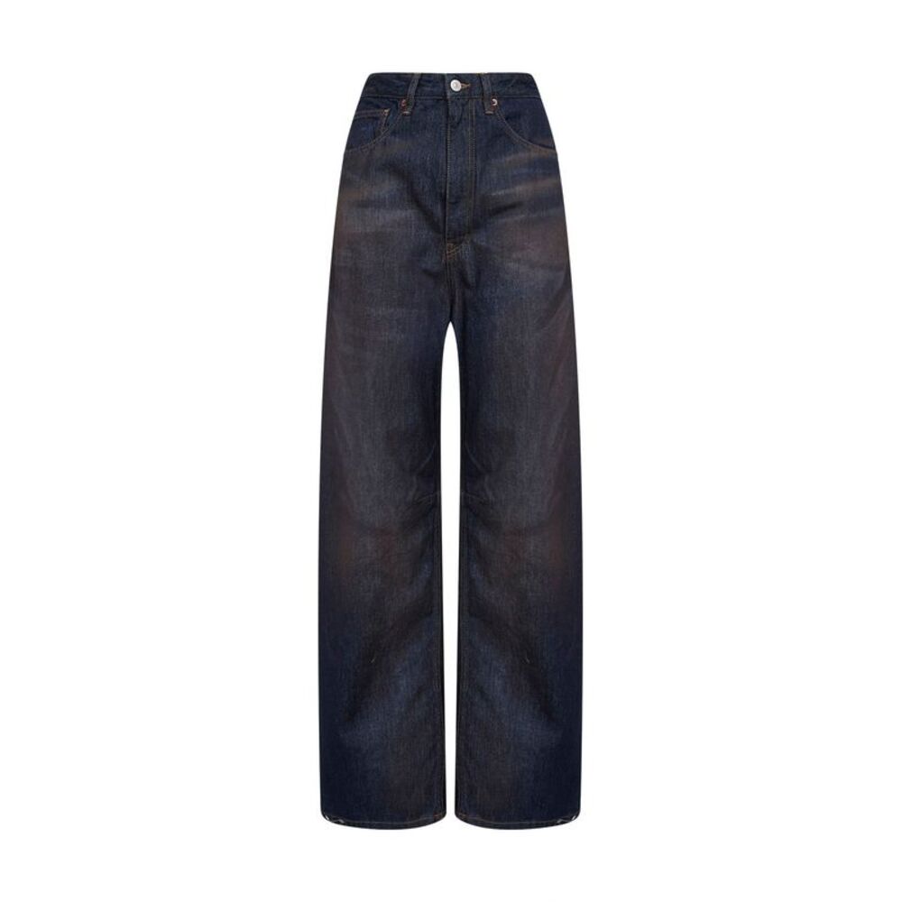 Mm6 Women Blue Washed Cotton Denim Wide-Leg Jeans